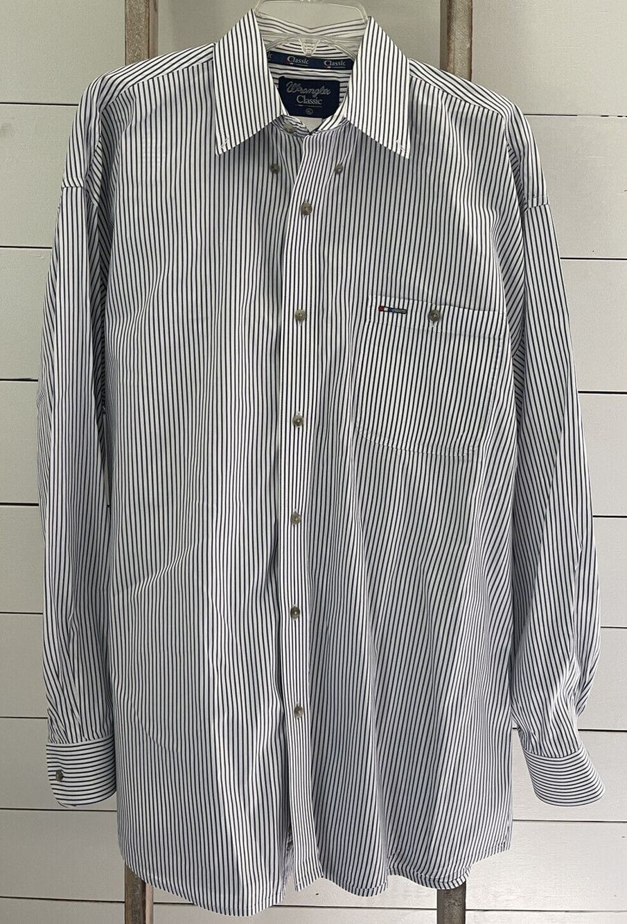 Wrangler Classic Men's White Stripe Button Front Shirt Long Sleeve Western XL